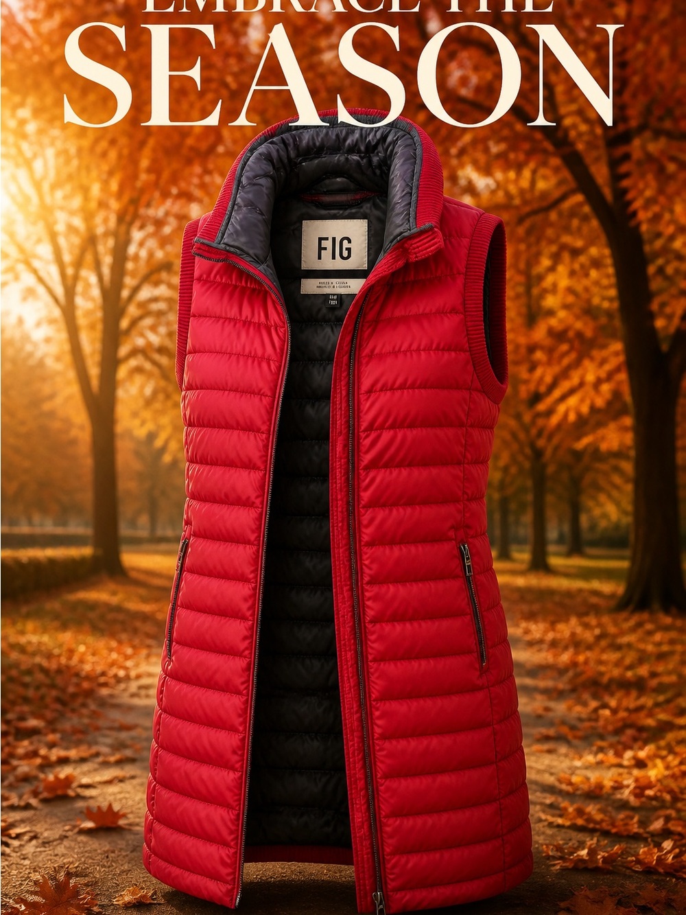 FIG Red Quilted Puffer Vest with Black Lining